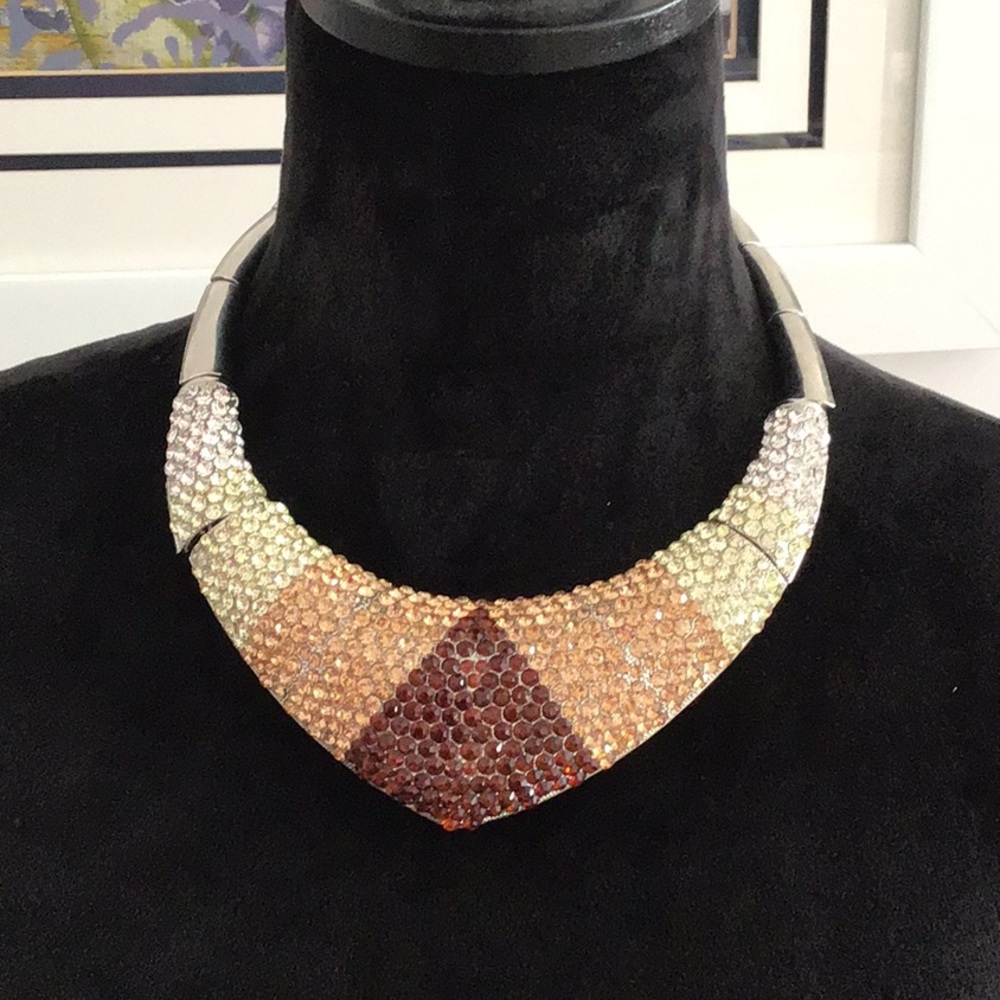 Silver Brown & Beige Jeweled necklace (only)